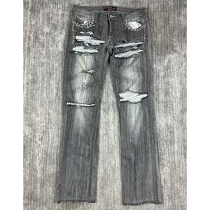 Sizzle Jeans Denim‎ Womens 9 Grey Distressed Embellished Rhinestone Low Rise Y2K